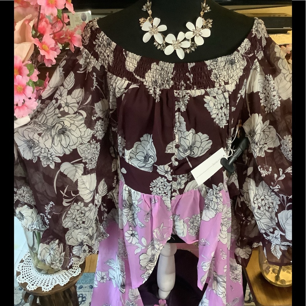 LOWEST🌺 NWT live for truth 1X BOHO FLORAL HIGH LOW TUNIC TOP - Picture 3 of 11